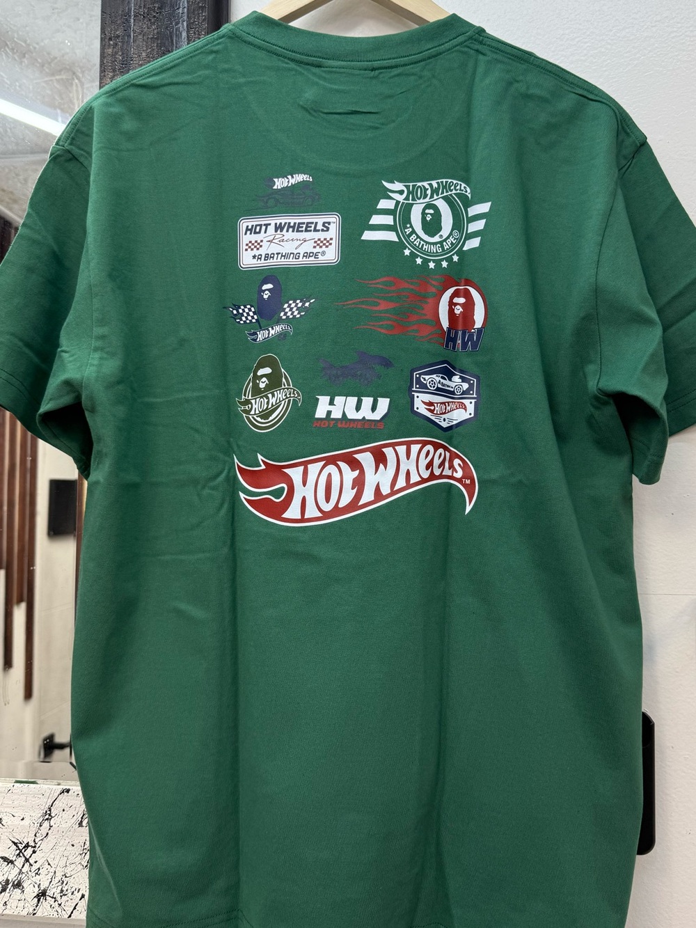 Bape x Hot Wheels Green Hot Wheels big logo collage Short Sleeve Tee - Picture 2 of 13